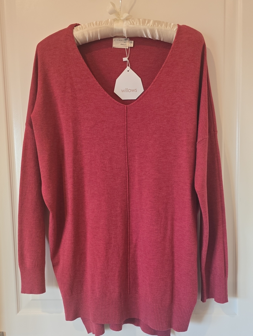 Dreamers By Debut Willow Rose Pink V-Neck Relaxed Knit Sweater
